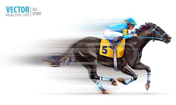 سوارکار سوار بر اسب مسابقه قهرمان هیپودروم پیست مسابقه اسب سواری شهرآورد سرعت حرکت تار جدا شده در پس زمینه سفید تصویر برداری