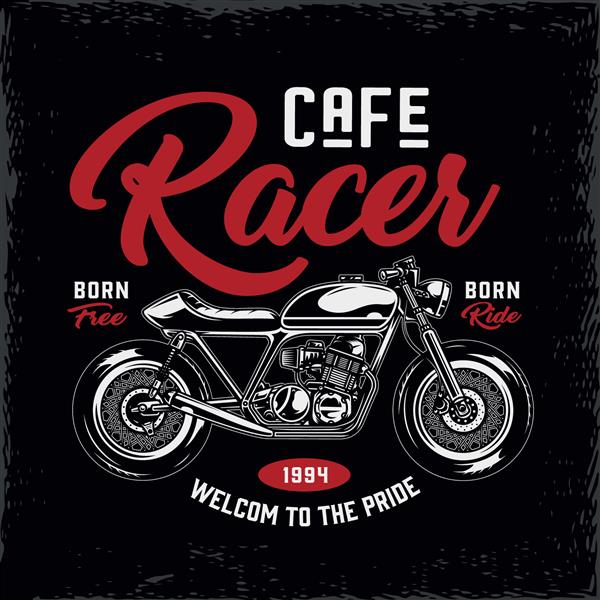 برچسب موتورسیکلت مسابقه کافه در تصویر برداری جدا شده به سبک قدیمی