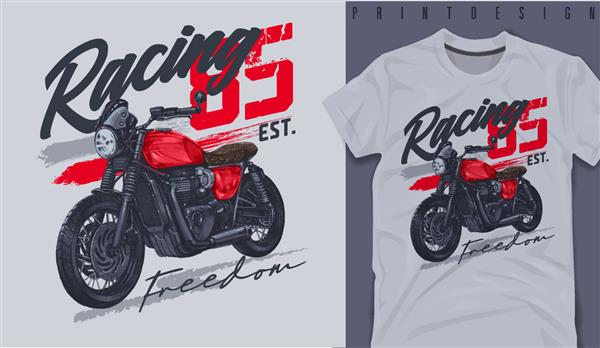 طرح گرافیکی تی شرت شعار با موتور سیکلت قدیمی تصویر برداری برای تی شرت