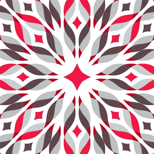 الگوی هندسی انتزاعی در رنگ های قرمز-خاکستری-قهوه ای با امواج و نقطه تصویر برداری