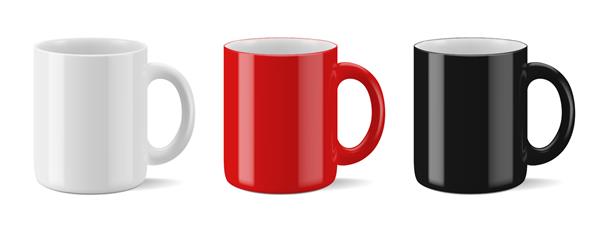 وکتور ماکت واقع گرایانه الگو طرح نمای پرسپکتیو لیوان نوشیدنی لیوان ایزوله سفید سیاه و سفید قرمز EPS 10
