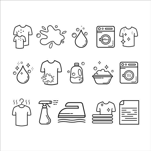 مجموعه ای از نمادهای سبک لباسشویی آرم خدمات تجاری شستشوی لباس