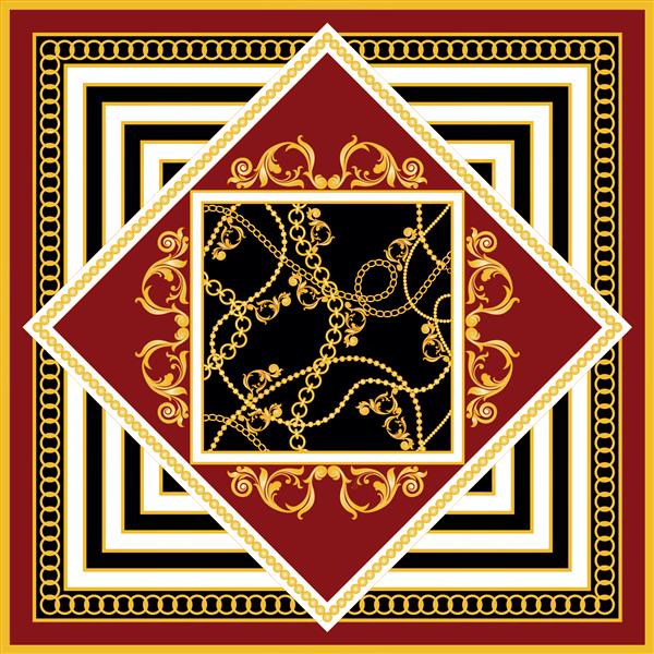 موتیف باروک طلایی با الگوی زنجیر پچ وکتور برای چاپ پارچه طرح روسری