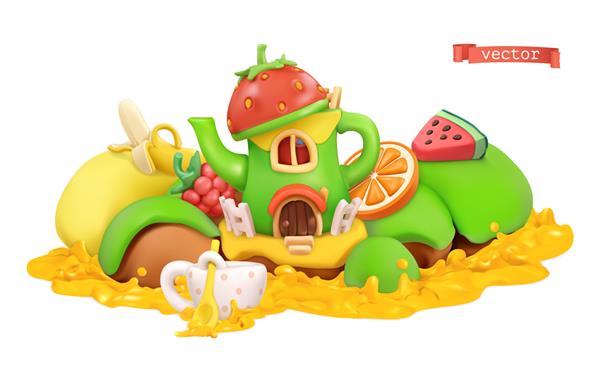 خانه افسانه ای میوه های شیرین تصویر کارتونی وکتور سه بعدی