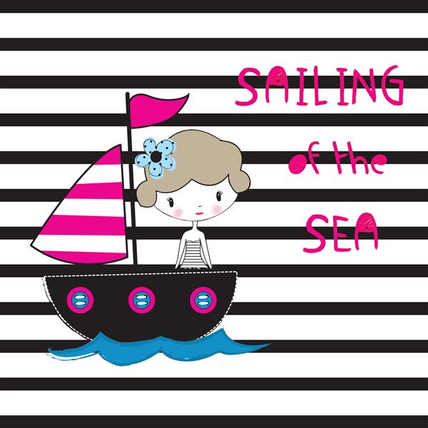 دختر در کشتی بادبانی قایقرانی در دریا