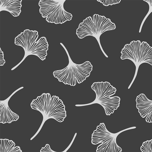 وکتور الگوی بدون درز با برگ های جینکو بیلوبا کشیده شده با دست طراحی زیبا برای پارچه کاغذ دیواری بسته بندی