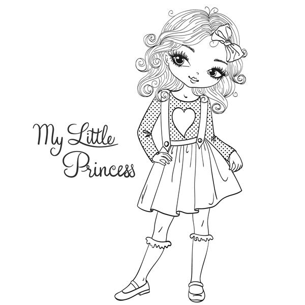 طرح دختر پرنسس کوچک زیبا زیبا و با دست کشیده شده است تصویر برداری