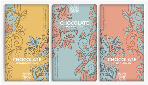 مجموعه وینتیج طرح بسته بندی تخته شکلات وکتور قالب لوکس با عناصر تزئینی قابل استفاده برای پس زمینه و کاغذ دیواری برای انواع بسته بندی غذا و نوشیدنی عالی است