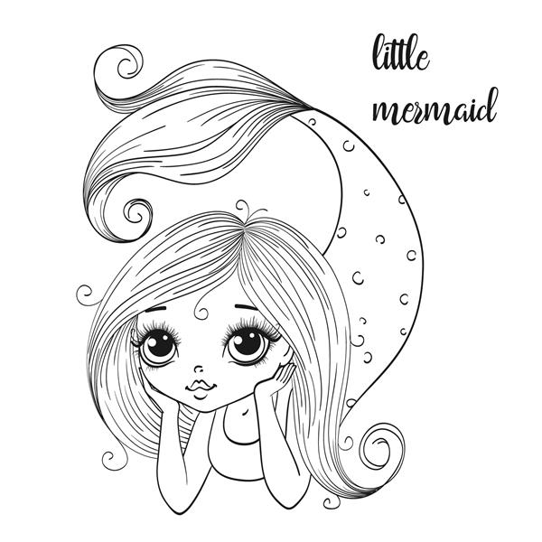 طرح دختر پری دریایی کوچولو زیبا با دست کشیده شده است تصویر برداری