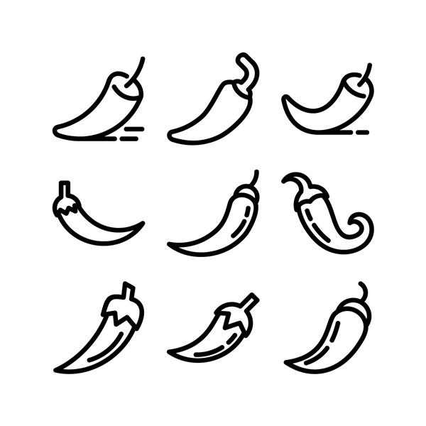 تصویر برداری نماد نشانه ایزوله آیکون یا لوگو فلفل چیلی - مجموعه ای از آیکون های وکتور سبک سیاه با کیفیت بالا