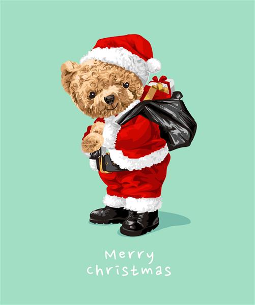 عروسک خرس زیبا در تصویر لباس بابا نوئل