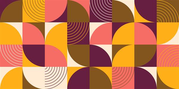 طرح الگوی هندسی پس‌زمینه رنگی انتزاعی اسکاندیناوی با چاپ‌های هندسی سوئیسی از مستطیل‌ها مربع‌ها و دایره‌های بردار