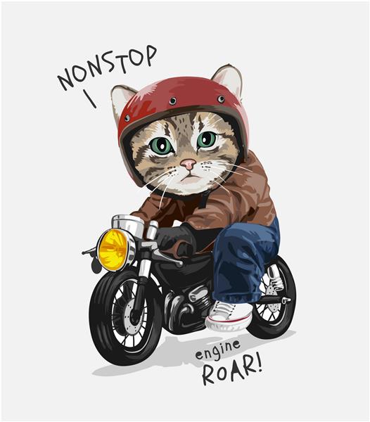 شعار بدون توقف تصویر گربه سوار موتور سیکلت