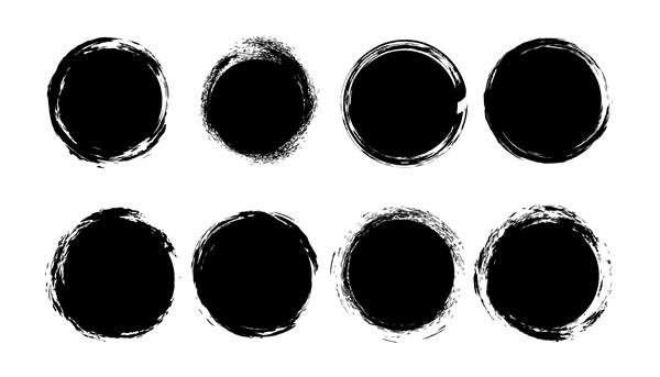 وکتور مجموعه دایره گرانج نمادهای جلد برجسته داستان برای داستان های رسانه های اجتماعی قاب گرد انتزاعی گرانج قلم مو دایره سیاه جدا شده در پس زمینه سفید