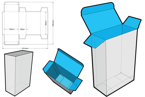 جعبه بسته بندی ساده اندازه داخلی 12x6x19 سانتی متر و الگوی قالب فایل eps در مقیاس کامل و کاملا کاربردی است برای تولید مقوای واقعی آماده شده است