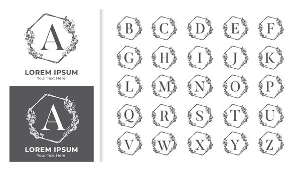 مجموعه الفبای لوگوی لوگوی عروسی تزیینی لوکس قاب گل برای طراحی لوگو و کارت دعوت برندینگ