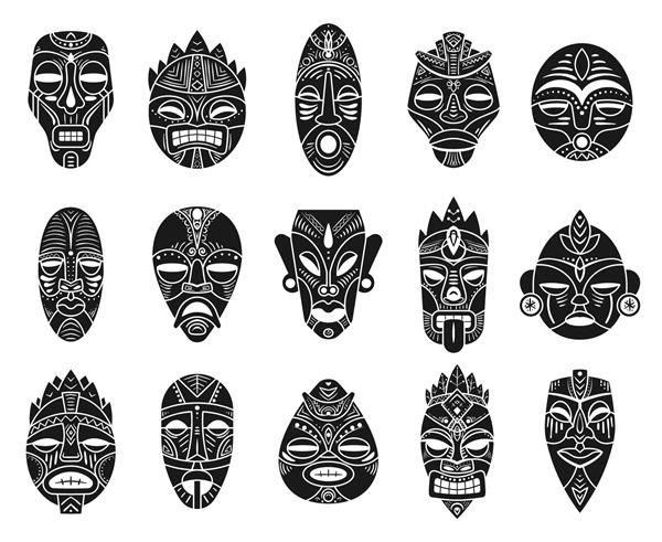 ماسک بت توتم تشریفاتی تاهیتی تیکی سیاه رنگ سیاه رنگ هاوایی اساطیر عتیقه با فرهنگ سنتی عجیب و غریب ماسک‌های وکتور تزئینات قومی ماسک تشریفاتی قبیله ای آفریقایی که به شکل صورت انسان شکل گرفته است
