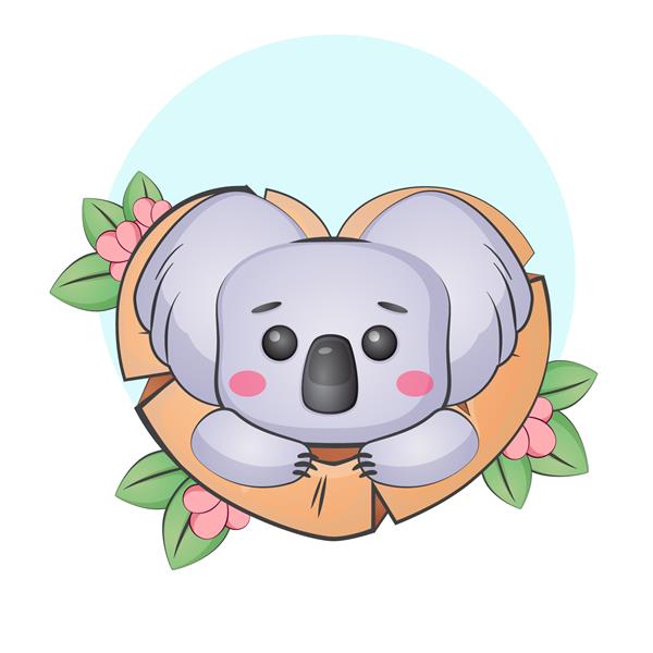 Kawaii Koala یا نقاشی حیوانات ناز برای پوستر و وکتور ممتاز تجاری کاراکتر برای حمام نوزاد