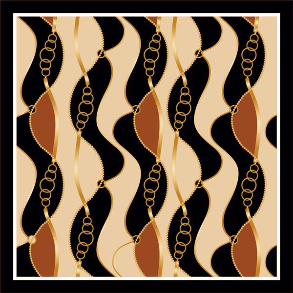 پس زمینه الگوی وکتور باروک با زنجیر طلایی عناصر باروک پچ وکتور برای چاپ پارچه طرح روسری