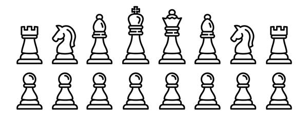 مجموعه آیکون های شطرنج مجموعه طرح کلی از نمادهای وکتور شطرنج برای طراحی وب جدا شده در پس زمینه سفید