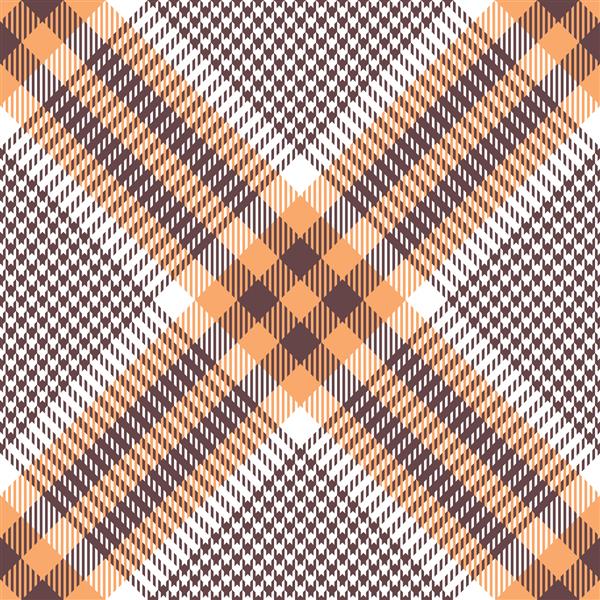 طرح گلن چهارخانه در رنگ های نارنجی قهوه ای سفید شطرنجی وکتور توید دندان شکاری بدون درز برای دامن شلوار یا دیگر پارچه‌های مدرن پاییزی یا زمستانی