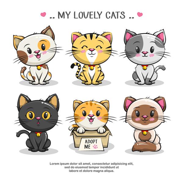 تنظیم تصویر کارتونی شخصیت گربه کوچک ناز