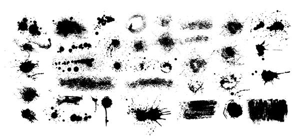 مجموعه ای از لکه ها لکه های سیاه رنگ در زمینه سفید قاب گرانج رنگ بردار