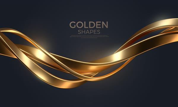پس زمینه انتزاعی با شکل فلز طلایی واقع گرایانه موج طلایی سیال اشکال طلایی در هم تنیده وکتور تصویر لوکس سه بعدی
