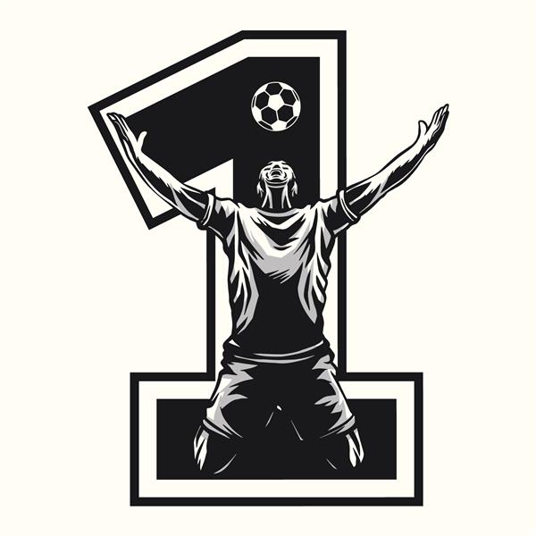 تصویر برداری سیاه و سفید فوتبالیست روی پس‌زمینه اعداد برای استفاده به عنوان عنصری از پیراهن ورزشی