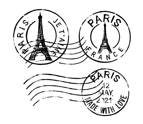 تمبرهای پستی قدیمی پاریس - فرانسه وکتور لاستیک گرانج با برج ایفل
