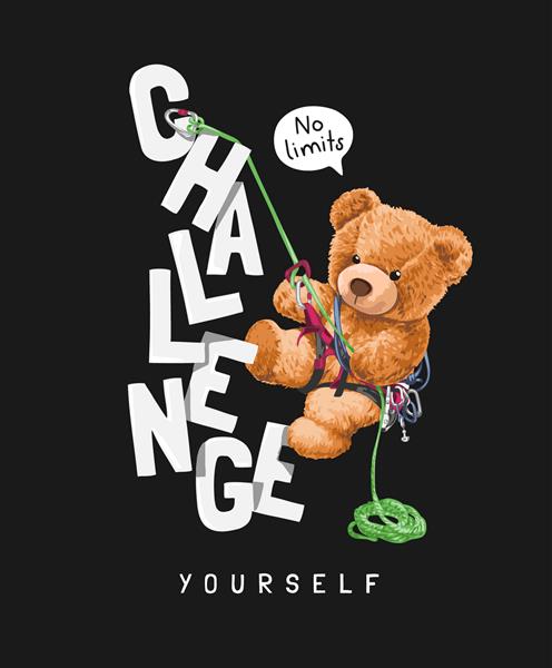 شعار خود را با تصویر برداری عروسک خرس در حال بالا رفتن در پس زمینه سیاه به چالش بکشید