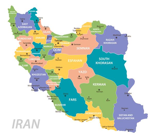 نقشه وینتیج ایران نقشه برداری با جزئیات بالا با رنگ های پاستلی شهرها و مرزهای جغرافیایی
