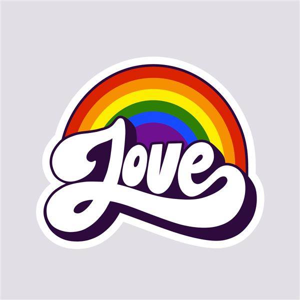 رنگین کمان LGBT با کتیبه دست نویس عشق برچسب ماه غرور همجنس گرایان تصویر برداری جدا شده