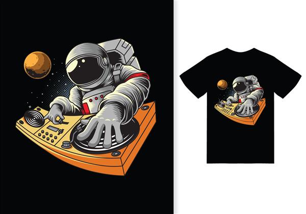 تصویرسازی فضانورد در حال بازی دی جی در فضا با وکتور ممتاز طرح تی شرت مفهوم فناوری ایزوله سبک کارتون تخت مناسب برای صفحات وب بنرها آگهی‌ها برچسب‌ها کارت‌ها