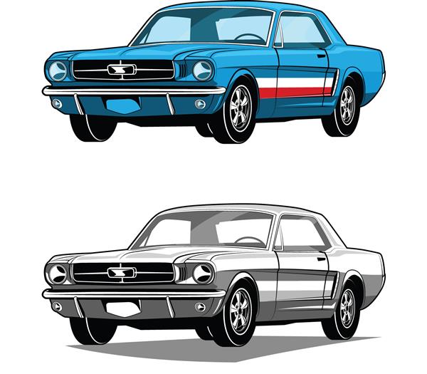 اتومبیل های عضلانی کلاسیک آمریکایی آبی قرمز سیاه و سفید