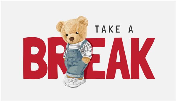 یک شعار استراحت با عروسک خرس زیبا در تصویر برداری کلی بگیرید