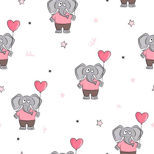 فیل های کارتونی زیبا با الگوی بدون درز بالن چاپ نوزاد