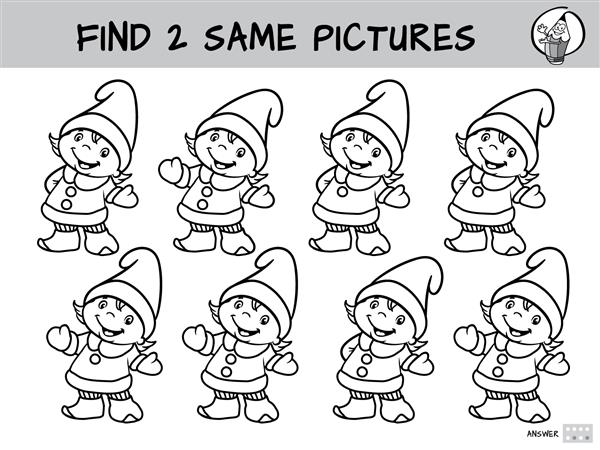 پسر بچه با لباس کریسمس دو عکس مشابه پیدا کنید بازی آموزشی برای کودکان تصویر برداری کارتونی سیاه و سفید