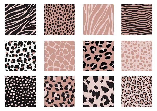 Safari - تصاویر وکتور Animal Print الگوی بدون درز الگوی انتزاعی - گورخر پلنگ زرافه
