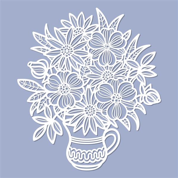 یک دسته گل در یک گلدان برای برش از هر ماده برای طراحی عناصر داخلی دکون کارت پستال قالب تبریک برای برش لیزری چاپ سیلک پلاتر و اسکر