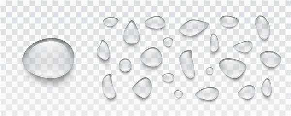 مجموعه قطره باران آب جدا شده در پس زمینه شفاف مجموعه قطرات متراکم واقعی وکتور حباب های شفاف عناصر ژل یا الگوهای شبنم