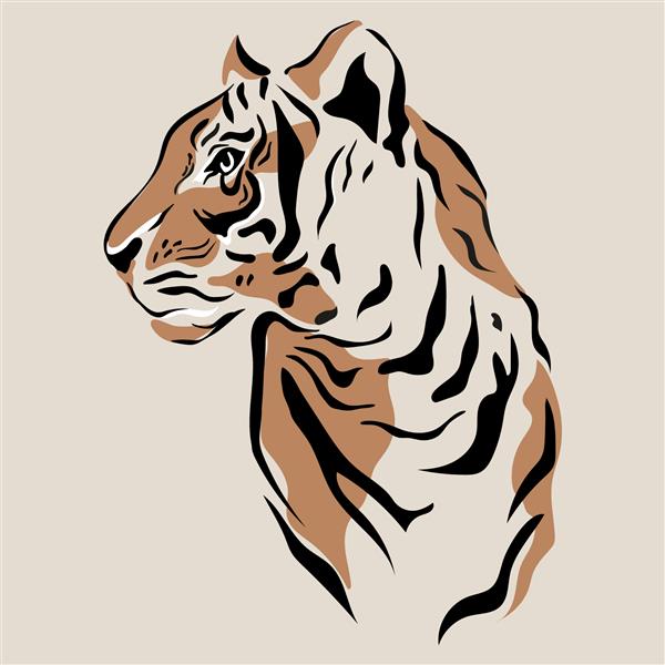 تصویر غرق دست وکتور ببر جدا شده است گربه وحشی بزرگ ببر سیبری ببر آمور - Panthera tigris altaica یا ببر بنگال علامت تاتو نماد سال نو چینی حیوان حیات وحش
