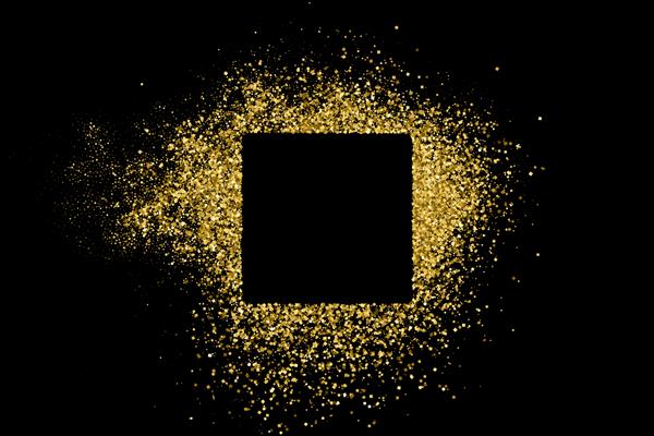 انفجار قاب طلایی از کنفتی بافت طلایی براق جدا شده روی مشکی فضایی برای متن پس زمینه جشن تصویر برداری Eps 10