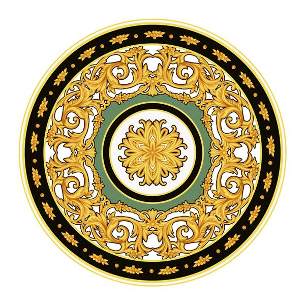 طراحی بشقاب به سبک باروک با دکوراسیون طلایی وکتور قالب دایره