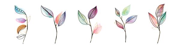 مجموعه وکتور آبرنگ و طلا پاشیدن دسته گل عروس لوکس شاخ و برگ گل برگ های گرمسیری گیاهان مصنوعی مجموعه طراحی هنر گیاه شناسی برای آرم عروسی هنر دیوار چاپ بوم کارت دعوت