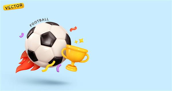 توپ فوتبال با جام طلایی پس زمینه مفهومی خلاقانه با عناصر طراحی ویژگی های ورزشی سبک کارتونی شی سه بعدی واقع گرایانه بازی فوتبال ورزشی تصویر برداری