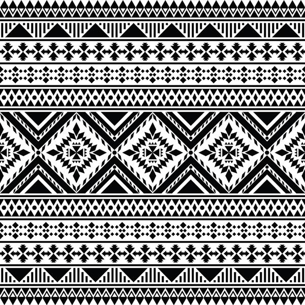 الگوی بدون درز وکتور قبیله ای آزتک در سیاه و سفید طراحی چاپی هنر هندسی قومی انتزاعی برای قالب پارچه پارچه لباس پرده فرش زیور کاغذ دیواری پس زمینه بسته بندی