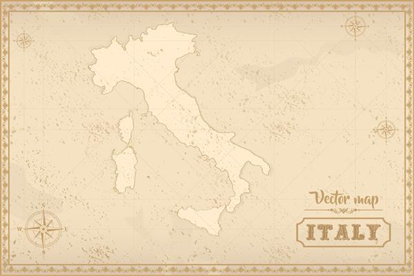 نقشه ایتالیا به سبک قدیمی گرافیک قهوه ای به سبک فانتزی یکپارچهسازی با سیستمعامل