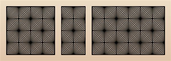 مجموعه پانل برش لیزری الگوی وکتور با الگوی هندسی انتزاعی خطوط راه راه مربع اثر توهم نوری شابلون تزئینی برای برش لیزری چوب فلز نسبت تصویر 11 12 32