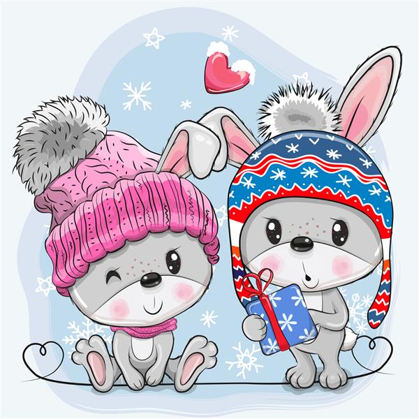 کارت تبریک دو خرگوش کارتونی ناز